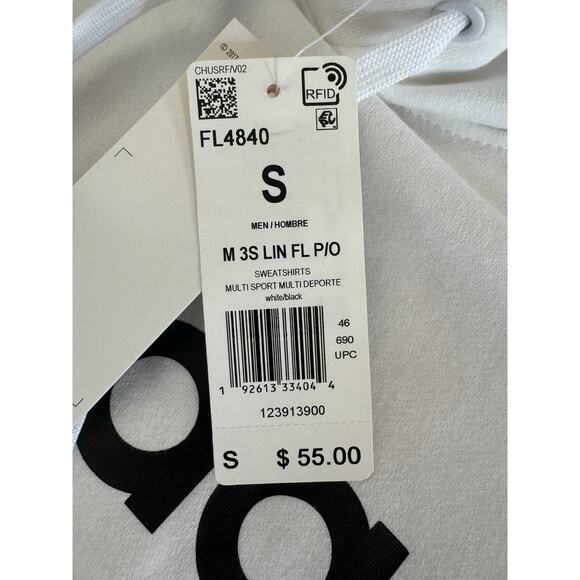 Adidas White 3-Stripes Hoodie Pullover Sweatshirt Men’s Size Small FL4840 - Picture 5 of 13